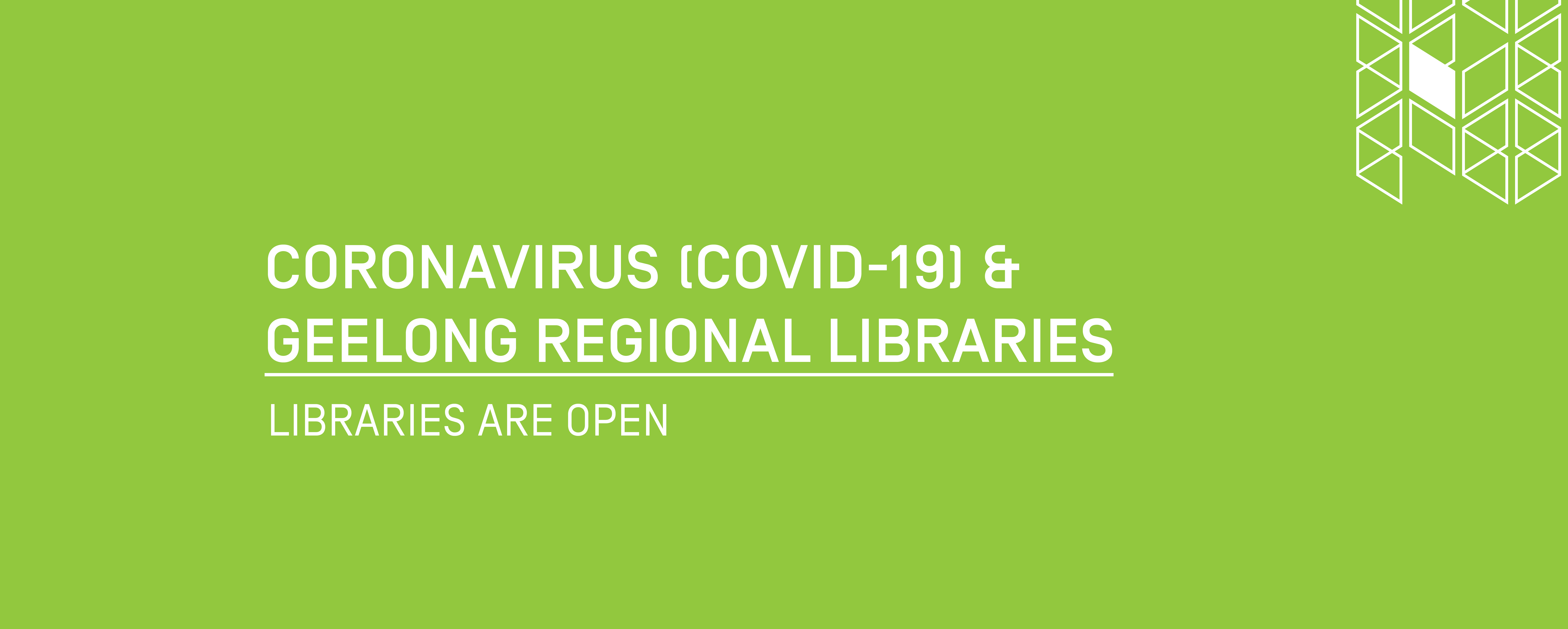 Green image with white text: Libraries now open