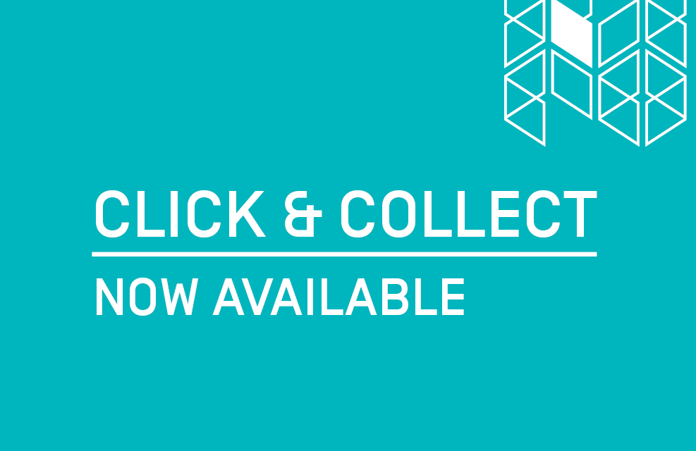 green background with words Click and Collect now available written